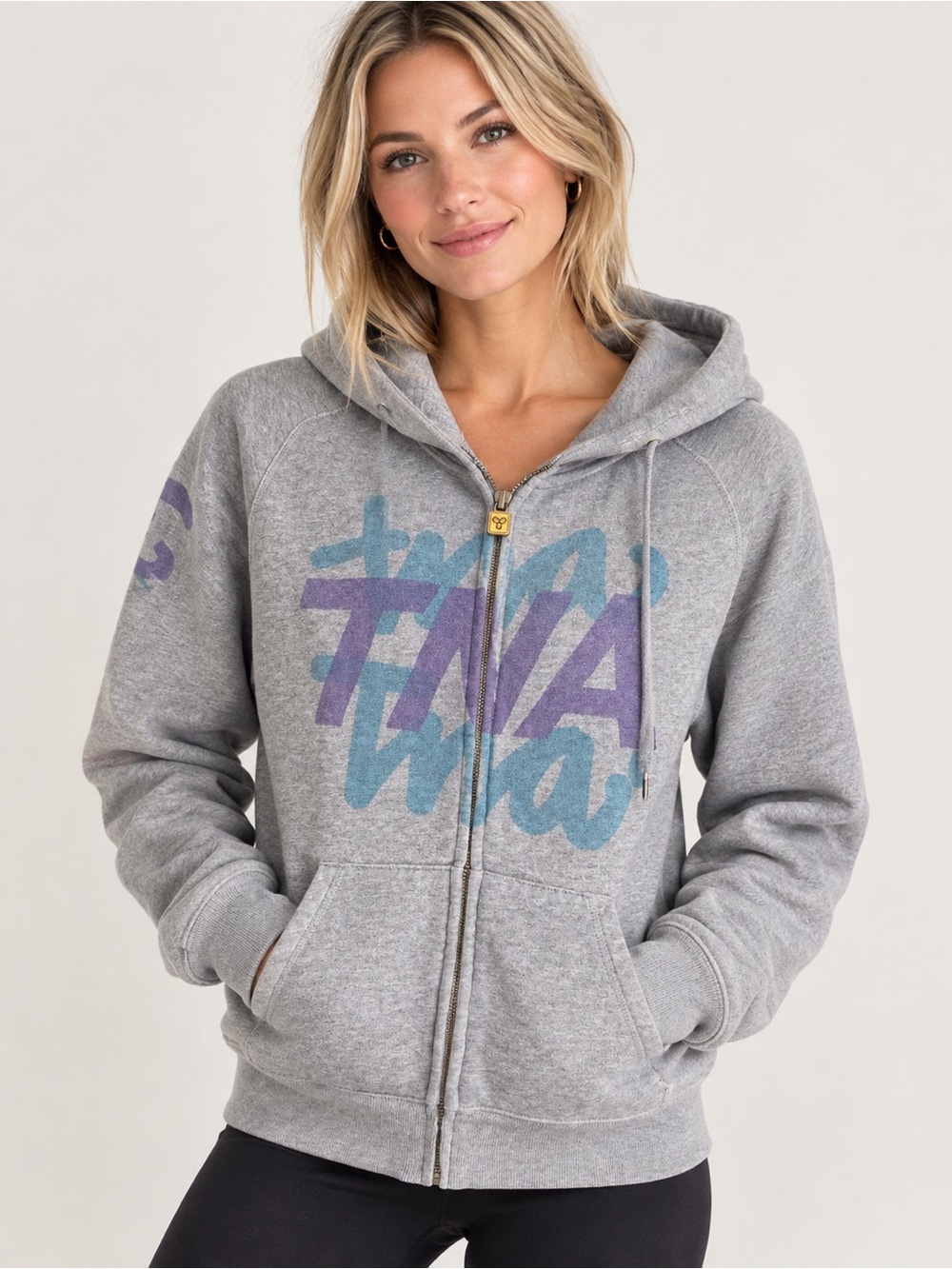 TNA Women’s Zip-Up Hoodie with Purple & Blue Graphic